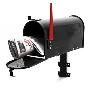 US Mailbox Briefkasten Amerikanisches Design schwarz mit passender Wandhalterung