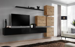 Anbauwand Wohnwand Schrankwand SWITCH IX Wotan mit Lamellen Hochglanz Push Click
