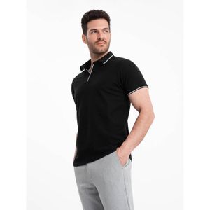 Herren-Piqué-Strick-Poloshirt ohne Knöpfe schwarz L