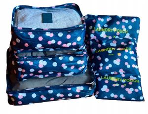 Organizer für Kleidung Organizer Set Kleidertaschen Reiseorganizer Reisetaschen Organizer für Reisekoffer Kosmetiktasche 6 Stück In Marineblau mit Blumen