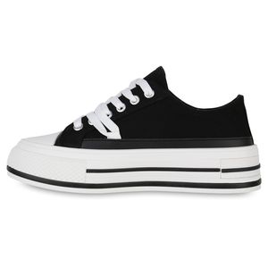 VAN HILL Damen Sneaker Low Schnürer Prints Stoff Schuhe 840989, Farbe: Schwarz, Größe: 39