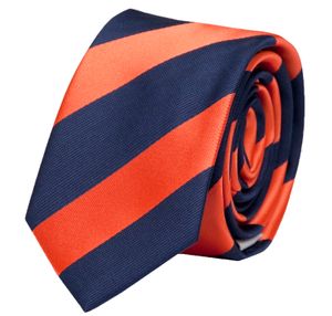 Fabio Farini - Krawatte - Herren Krawatten Blautöne - klassische Männer Schlipse in 8cm Breite Breit (8cm), Dunkelblau Orange - Very Blue/Salmon