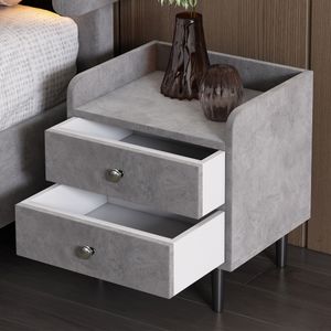 okwish Gepolsterter Nachttisch mit 2 Schubladen 43.5*35.5*49cm, mit Schallwand, Metallgriff, MDF, Samt, Grau