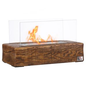 HOMCOM Ethanol-Kamin Bio-Ethanol-Brenner Feuerschale 0,15L 45 Min. Brenndauer 18m² Tischkamin mit Feuerlöschdeckel Beton Gehärtetes Glas Naturholz 33 x 16 x 18 cm