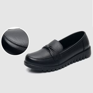 Damen Penny Loafers Leder Fahren Slip-On Flats Boot Schuhe Casual Komfort,Farbe: Schwarz,Größe:35