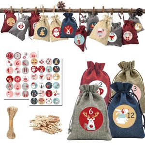 24 Stück Adventskalender zum Befüllen,  Filzbeuteln und Stoffbeutel, Adventskalender Zahlen Aufklebern, WeihnachtskalenderGeschenktüten Weihnachten