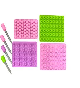 4er Pack Gummibärchenformen, Silikon Bonbonformen mit 4 Pipetten, Silikonform Gummibärchen, Bonbonform Silikon für Bonbons, Gelee, Schokolade