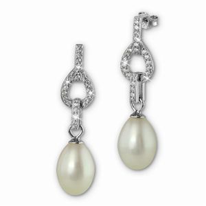 SilberDream Ohrstecker Perle mit Zirkonias Echt Silber weiß Ohrringe SDO1748W