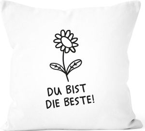 personalisierter Kissen-Bezug Blümchen mit Botschaft personalisierte Geschenke zum Muttertag SpecialMe® Du bist die Beste! weiß 40cm x 40cm