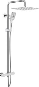 System prysznicowy Rainsworth z termostatem, kwadratowa deszczownica 30 cm ze stali nierdzewnej, 3 tryby strumienia, zestaw prysznicowy 92-126 cm, chrom System prysznicowy Rainsworth z termostatem, kwadratowa deszczownica 30 cm ze stali nierdzewnej, 3 tryby strumienia, zestaw prysznicowy 92-126 cm, chrom