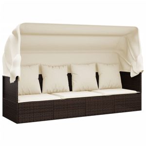 vidaXL Outdoor-Loungebett mit Dach und Kissen Braun Poly Rattan vidaXL Outdoor-Loungebett mit Dach und Kissen Braun Poly Rattan