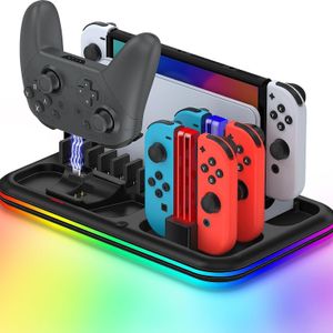 Switch Controller Ladestation für Nintendo Switch/OLED Modell Joycon Konsolen-Ladestation mit 8 Spiele Lagerung, Modell Joycon & Nintendo Zubehör