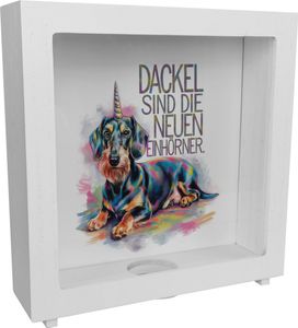 Dackel Einhorn Rahmen Spardose aus Holz - Dackel sind Einhörner