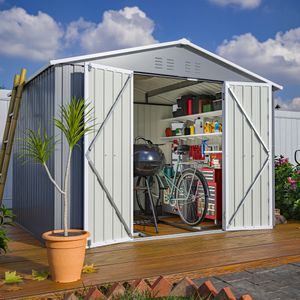 Geräteschuppen Gerätehaus XXL mit Fundament Satteldach Metall Schuppen Pultdach 9m³ Grau