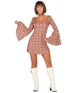 sexy 70er Jahre Disco Kleid Kostüm für Damen, Größe:M