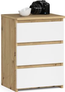 Nachttisch AKORD CL3 in der Farbe Eiche Artisan mit 3 Schubladen Front Weiß B40 x H57 x T35 cm