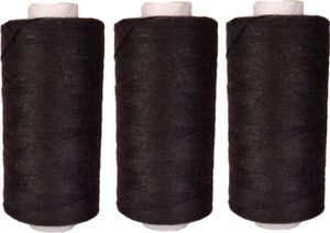 [0,04 EUR/10 m] 3 teiliges Nähgarn Set [einfarbig] | Nähset Universal | Polyester Nähmaschinengarn | 3 Spulen a. 500m | Allesnäher Garnset - [Farbe - Schwarz] | Nähfaden Set - 1500m