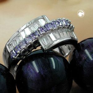 Gr. 60 - Ring 8,5mm mit Zirkonias amethyst weiß glänzend rhodiniert Silber 925 Ringgröße 60