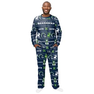 FOCO - NFL Seattle Seahawks Ugly Pajama Schlafanzug : Mehrfarbig XL Farbe: Mehrfarbig Größe: XL