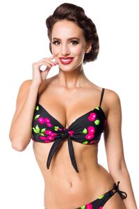 Belsira Damen Bademode Vintage Badetop Bikini-Obertei, Größe:S, Farbe:schwarz/pink