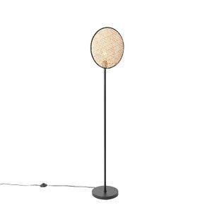 QAZQA - Orientalisch Ländliche Stehlampe schwarz mit Rattan 35 cm - Kata I Wohnzimmer I Schlafzimmer - Rund - LED geeignet E27