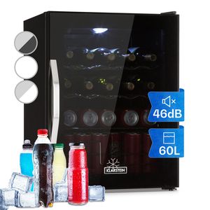 Klarstein Mini Kühlschrank mit Glastür, Mini-Kühlschrank für Zimmer, Getränkekühlschrank Klein mit Verstellbaren Ablagen, Kleiner Kühlschrank mit Wellenform-Racks, 60 Liter Kühlschrank Leise