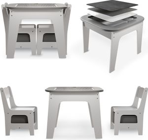 Juskys Kindersitzgruppe Milou - Set mit 2 Stühlen, Tisch & Stauraum - Holz - Grau