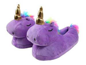 Zolta Plyšové papuče - Dámske papuče so zvieratkami - Huňaté plyšové papuče - Zábavné teplé papuče na zimu - JEDNA VEĽKOSŤ 36-41 - Unicorn Purple