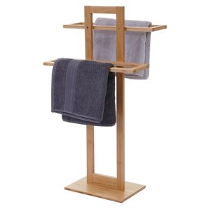 Stojan na uteráky HWC-B74, kúpeľňový stojan na uteráky Sušiak na uteráky voľne stojaci, bambus 80x42x27cm