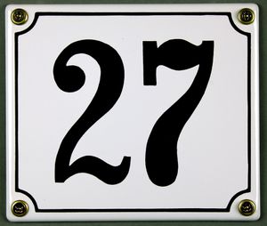 Hausnummernschild 27 weiß 12x14 cm  Schild Emaille Hausnummer Haus Nummer Zahl Ziffe