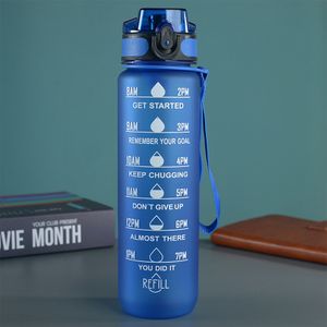 1L Auslaufsicher Sport Wasserflasche, Trinkflasche, Sport Trinkflasche  mit Zeitmarkierungen Sportflasche (blau)