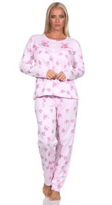 Damen Thermo Pyjama lang zweiteiliger Schlafanzug Rosa/XL