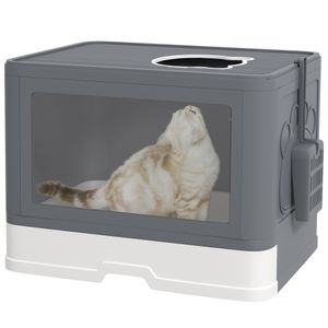 PawHut Katzentoilette mit Deckel Katzenklo mit Schaufel, Toilette für Katzen bis 4 kg, für Indoor, Kunststoff Grau 48,5 x 38 x 36,5cm