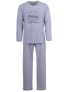 Herren Pyjama lang Schlafanzug Pyjama Set Druck Motiv, Farbe:Grau, Größe:XL
