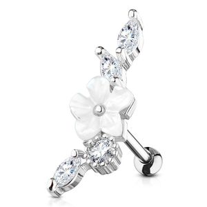 Helix Piercing „Perlmutt Blume mit Zirkonia“ Klar