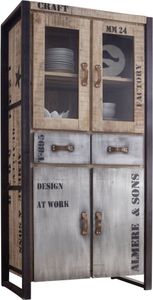 MASSIVMOEBEL24 Vitrine Mango 90x50x180 natur bedruckt FACTORY #136