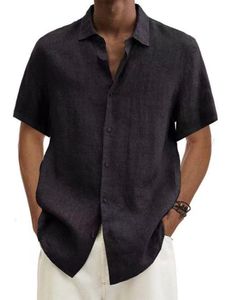 Herren Kurzarm Revers Hemden Sommer Button Down Shirts Einfarbig Freizeit Oberteile Schwarz,Größe 5XL