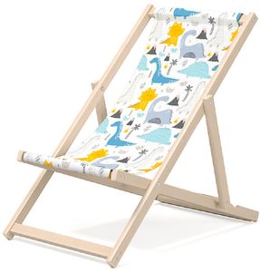 Outentin® Kinderliegestuhl Liegestuhl für Kinder aus Holz klappbar Liege Strandliege Gartenliege Sonnestuhl Sonnenliege Balkon Baby Strand, Motiv: Dino