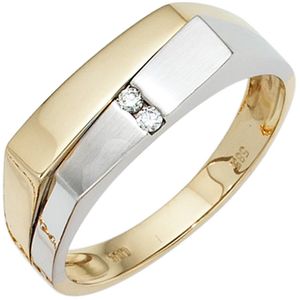 JOBO Herren Ring 585 Gold Gelbgold Weißgold teilmattiert 2 Diamanten Brillanten Größe 62