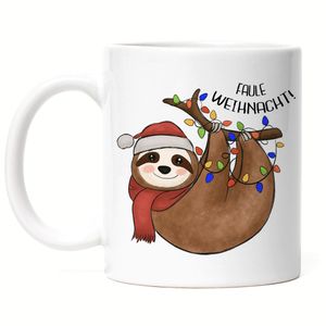 Frohe Weihnachten Tasse Weiß Geschenkidee Faultier-Fans Sloth Süßes Motiv für Weihnachten für Familie Freunde