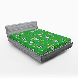 ABAKUHAUS Fußball Spannbetttuch, Berufsspieler-Leichtathletik-Muster-Fußball beschuht Bälle auf Gras, 90 x 200 cm, Lime Green Gelb Schwarz