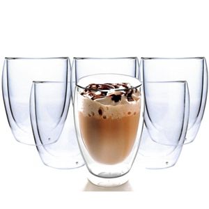 Latte Macchiato Thermogläser Set 6 x 350 ml   | Set mit Schwebe-Effekt, auch für Tee, Eistee, Säfte, Wasser, Cola, Cocktails aus Borosilikatglas