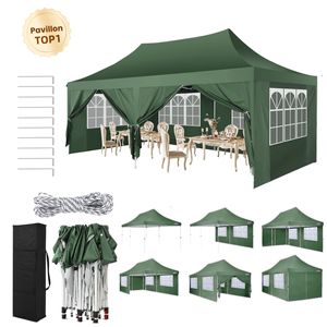 Pavillons & Partyzelte 3x6m, Festzelt Faltpavillon Gartenzelt für Garten Terrasse Feier Party, Wasserdicht & UV-Schutz mit 4 Seitenteilen und 2 Eingängen, 12 Heringe & 4 Seile & 1 Tragetasche, Grau