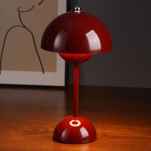 Kabellos Nachttischlampen,LED Tischlampe,Touch Dimmbare kuppelförmige Tischleuchte,3 Lichtfarben Pilzlampe,Schreibtischlampe,Dekotischlampe,Rot