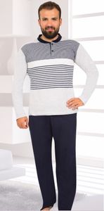 Herren Pyjama Schlafanzug Baumwolle Lang Grau Größe 2XL 2-Teiler Set R-89