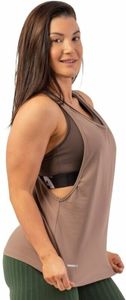 Nebbia Sleeveless Loose Cross Back Tank Top "Feeling Good" Brown S Fitness T-Shirt