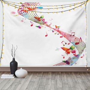 ABAKUHAUS Musik Wandteppich, Bunte Notizen Schmetterling, Wohnzimmer Schlafzimmer Heim Seidiges Satin Wandteppich, 200 x 150 cm, Mehrfarbig