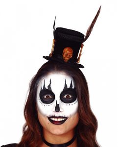 Mini Voodoo Zylinder Hut mit Totenschädel & Knochen als Kostümzubehör für Halloween und Mottoparties