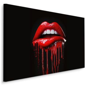 Muralo CANVAS Leinwandbild Rote MUND Lippen ABSTRAKTION 3D EffektNachbildung für Wohnzimmer Büro Br. 120 cm x Hö. 80 cm