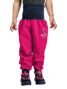 unuo Batolecí softshellové kalhoty bez zateplení Fuchsiové + reflexní obrázek Evžen (Softshell toddler trousers, no insulation, fuchsia) - 86/92